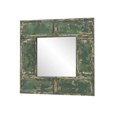 Antique Green Ceiling Tin Textured Square Wall Mirror