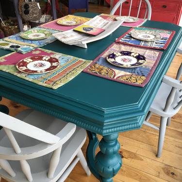 Funky Ornate Antique Turquoise Table withLeaf