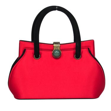 Shanghai Tang - Red Satin Mini Handbag w/ Black Suede Trim