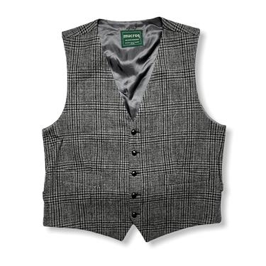 Vintage MUCROS WEAVERS Wool TWEED Vest ~ fits 42 (L) ~ Glen Plaid ~ Full Back Waistcoat ~ Irish / Made in Ireland 