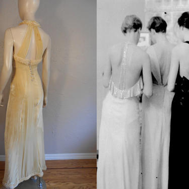Secret of Alice Wilcox - Vintage 1930s Buttercream Silk Velvet Old Hollywood Dress w/Ruffle Detail - XS 