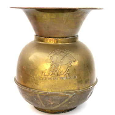 Vintage Weighted Brass Spittoon | Raised Relief Advertising &amp;quot;Pony Express Chewing Tobacco&amp;quot; | Brass Planter | Vase 