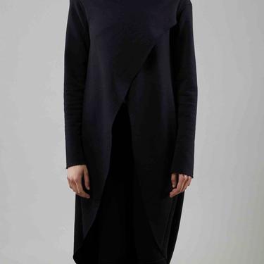 Asymmetric High Neck Draped Back Tunic in NAVY Only
