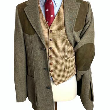 Vintage Eddie Bauer x Harris Tweed Wool Blazer ~ 40 Long ~ Herringbone jacket / sport coat ~ Hunting ~ Belted Back / Norfolk ~ Shooting 