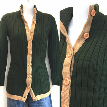 Vintage 70's Yves Saint Laurent YSL Ribbed Olive Cardigan Sweater / CASHMERE / Made for Saks Fifth Ave 