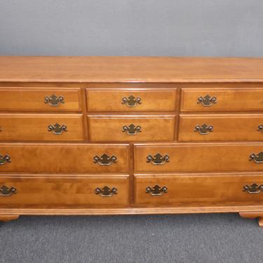 Vintage Ethan Allen Heirloom French Country Ten Drawer Maple Double Dresser 