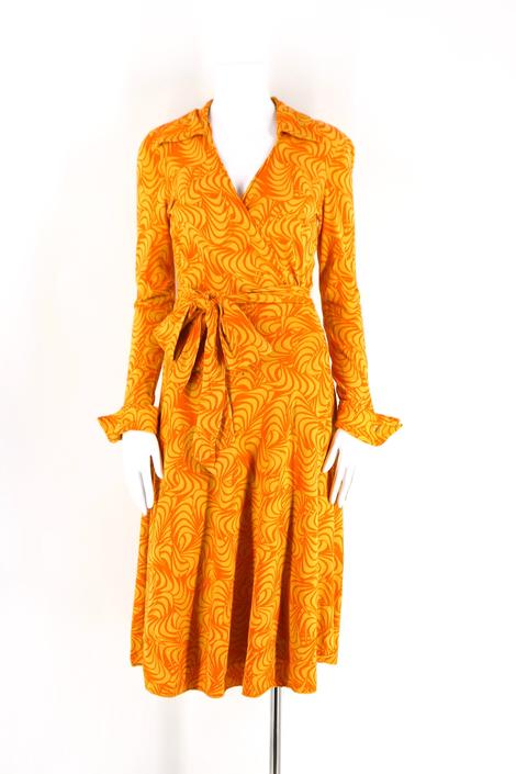 1970s Vintage Diane Von Furstenberg Orange Flower Print Dress with Scarf  70s Made in Italy Floral Flower Power Designer  Small to Medium