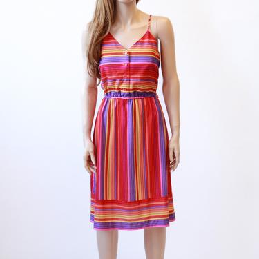 70s rainbow stripe sun dress xs/s 