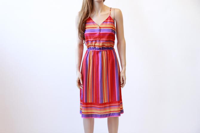 70s rainbow stripe sun dress xs/s 