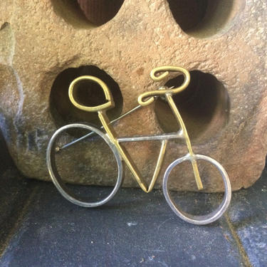 Bicycle Brooch Pin Sterling Brass 