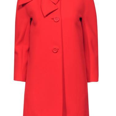 Kate Spade - Neon Pink Button-Up Midi Coat w/ Large Bow Sz 2