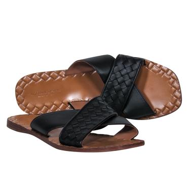 Bottega Veneta - Black & Tan Woven Leather Crisscross Slide Sandals Sz 8