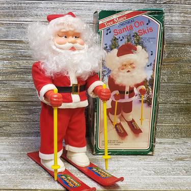 Vintage Musical Santa on Skis, 1970s Tree Mates Skiing Santa Claus, Skiing Toy Doll, Winter Holiday Xmas Decoration, Vintage Christmas 