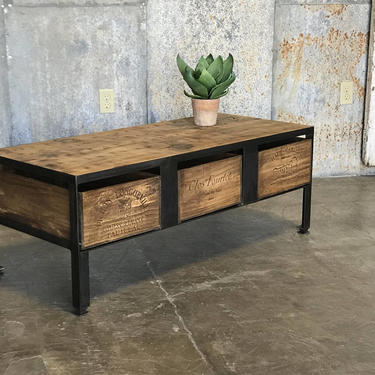 NEW for WINE LOVERS!!  French Wine Crate Coffee Table with 100+ yr old Barn Wood top 