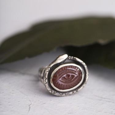 Sterling Silver and Carnelian Eye of the Snake Ring