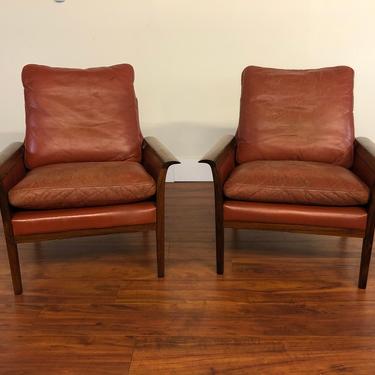 Vatne Mobler Rosewood &amp; Leather Chairs Pair 