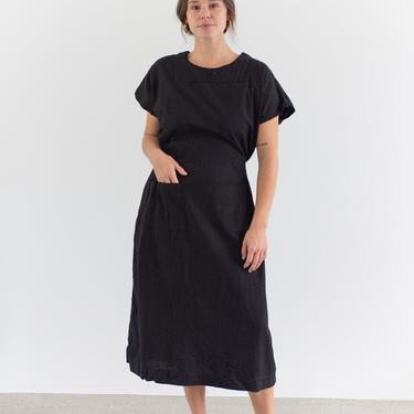 Vintage Black Short Sleeve Drawstring Simple Dress | Studio Tunic | Painter Smock | 60s Frock | S M L | 