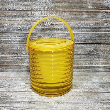 Vintage Sally Designs Ice Bucket, 3 piece Yellow Acrylic Beehive Style, Mod 1970s Retro Wet Bar Decor, Plastic Space Age, Vintage Barware 