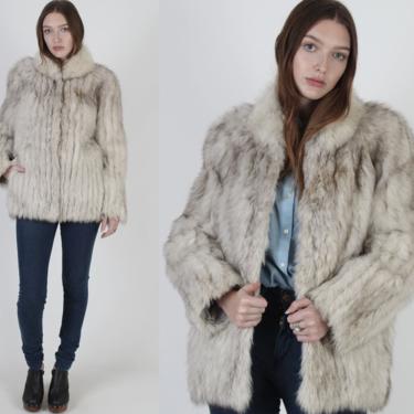 Vintage 80s SAGA Fox Fur Coat / Natural Plush White Arctic Fox / Shaggy Corded Suede Inlay / Apres Ski Coat With Pockets Jacket 