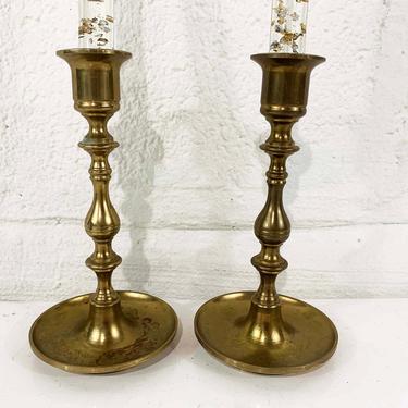 Vintage Brass Set of Two Candle Holders Candlesticks Retro Tiered Graduated Tulip Decor Mid-Century Hollywood Regency Candleholder MCM 