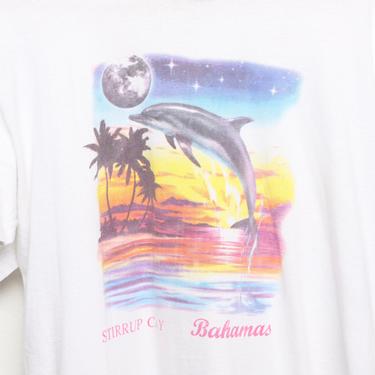 vintage flying DOLPHIN moon sunset BAHAMAS white 1990s vintage t-shirt -- size xl 