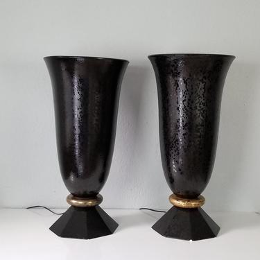 1980s Italian Torchiere / Trumpet Shape Handmade Ceramic Table Lamps a Pair 