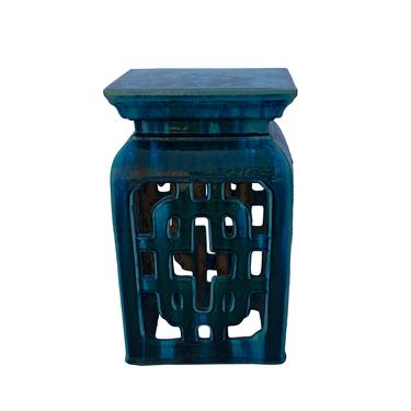 Chinese Ceramic Square Turquoise Green Knot Garden Stand Table cs6999E 