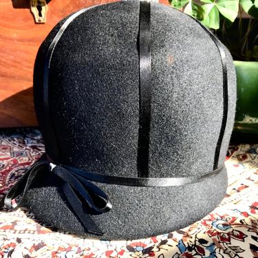 Vintage Wool Hat Black Womens Fashion 1960s Mod Riding Helmet Style Mid Century Made in USA 