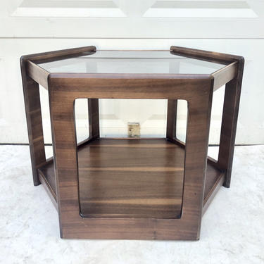 Mid-Century Walnut &amp; Glass Side Table 
