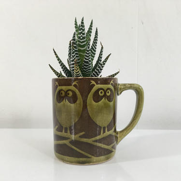 Vintage Rare Mod 1970s Hornsea John Clappison Owl Ceramic Animal Coffee Mug Brown Green England Owls Mid Century Modern 70s Retro 