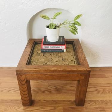 MID CENTURY MODERN 70's Parson's Wood End Table with Cork Inlay | Side Table | Retro 
