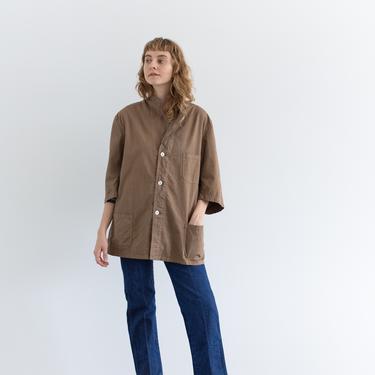 Vintage Quarter Sleeve Chore Jacket in Mushroom Brown | Overdye Cotton Work Shirt | M L | 
