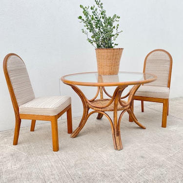 Round Rattan and Glass Dining Table