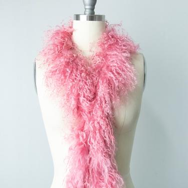 1980s Scarf Pink Shearling Fur Plush 