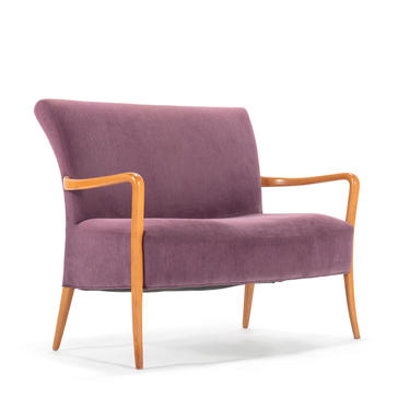 Italian Styled Purple Setee Sofa with Blonde Frame 