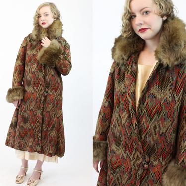 1920s RARE flame stitch wool fur coat |  vintage jacket dropwaist | small medium 