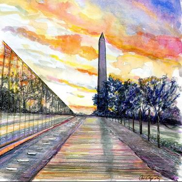 Original Vietnam Memorial Art by Cris Clapp Logan featuring Washington Monument 