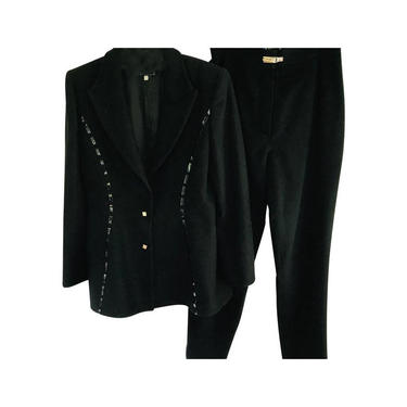 Claude Montana Black Wool Pant Suit Sz 46 