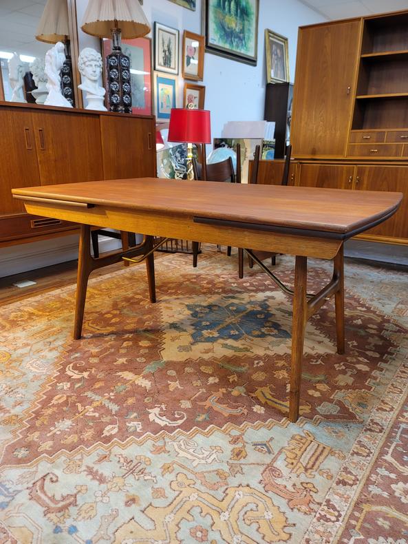Vintage Danish Modern Dining Table with Brass Supports