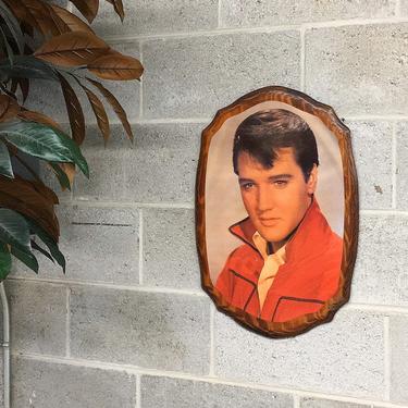 Vintage Elvis Wall Art 1970s Retro Size 23x15 Bohemian + King of Rock and Roll + Celebrity + Homemade + Decoupage on Wood + Home Decor 