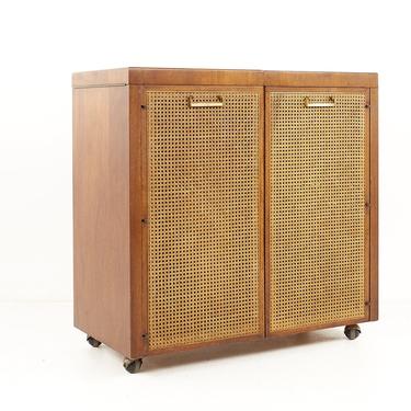 Founders Mid Century Walnut and Cane Front Bar Cabinet - mcm 