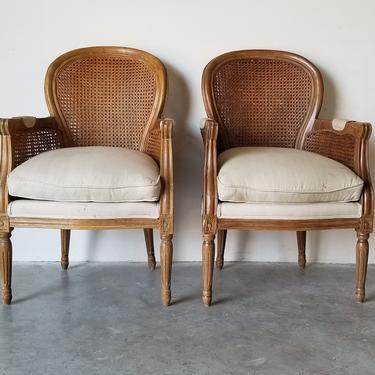 Classic Louis XVI Style Indonesian Double Caned Accent Chairs - a Pair 