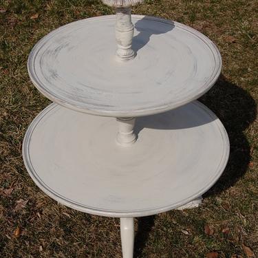 Vintage 2-Tiered Round Table | Accent Table Painted White | Claw Feet and Decorative Finial | White Side Table | End Table 