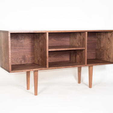 Solana Vinyl Console | Solid Walnut Mid-Century Record Player Media Cabinet Stand 