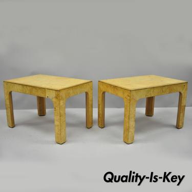 Pair Henredon Scene Two Burled Olive Wood Low Side End Tables Parsons Style