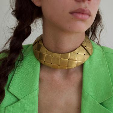 woven gold tone cuff collar necklace 