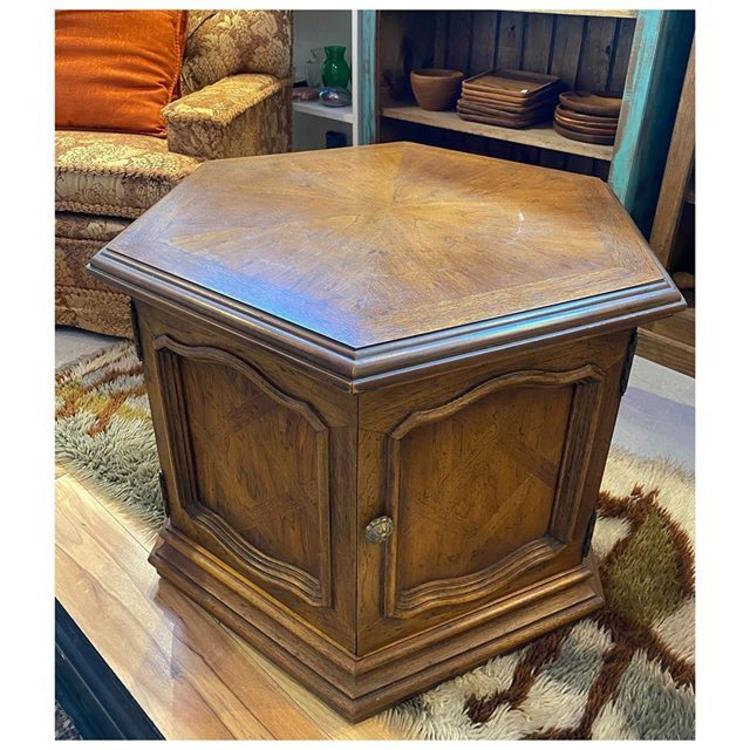 Vintage wood hexagonal end table 30” / 21” height 