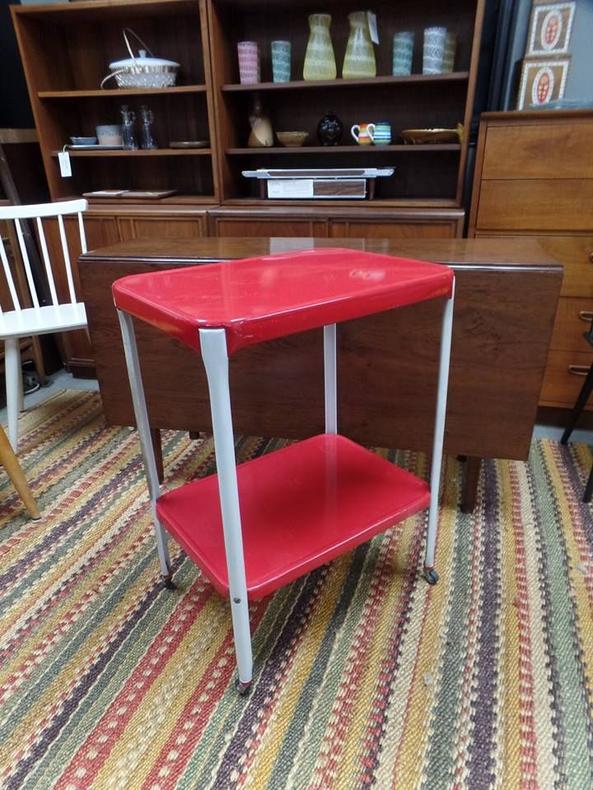 Vintage red and whited metal Costco cart