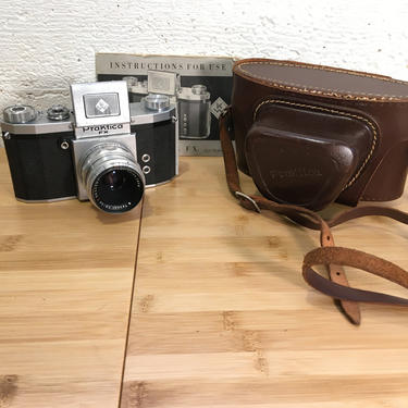 1954 PRAKTICA FX 35mm SLR Camera with 50mm Carl Zeiss Lens, Manual, Case.  E Germany 