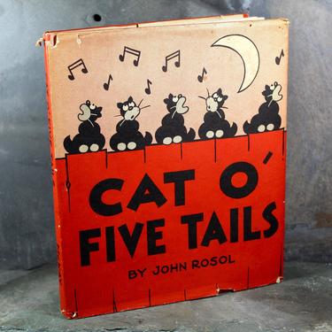 FOR CAT LOVERS! Cat o' Five Tails written and illustrated by John Rosol - 1944 Vintage Book of Comic Strips - The Cat &amp; The Kid 